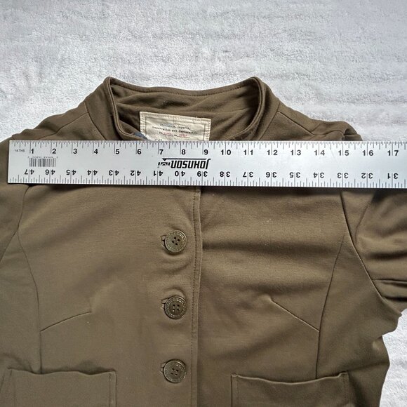 Anthropologie Cartonnier Womens Crop Military Jacket Large Olive Stretch Pockets - Picture 5 of 7